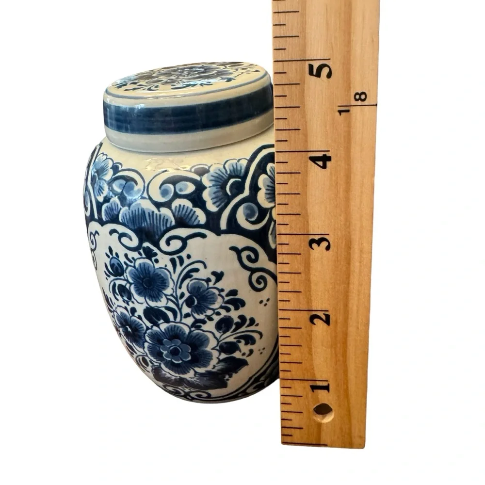 Vintage 1960s Danish Delft Fine Porcelain Ginger Jar With Lid